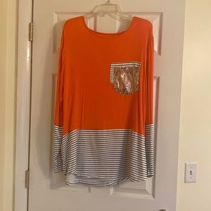 Long Orange and Stiped Shirt